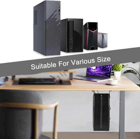 حامل برج الكمبيوتر الشخصي تحت المكتب من Chanvoo، حزام قابل للتعديل لهيكل وحدة المعالجة المركزية للكمبيوتر مع إسفنجة مضادة للخدش (أسود) in Kuwait