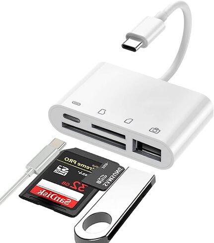 يوغول قارئ بطاقات SD USB C، محول بطاقة ذاكرة 4 في 1 USB-C الى الكاميرا مع منفذ شحن، محول USB 3.0 انثى او تي جي لايباد برو وماك بوك برو/ اير جالكسي والمزيد من اجهزة USB C، التوصيل والتشغيل in Kuwait