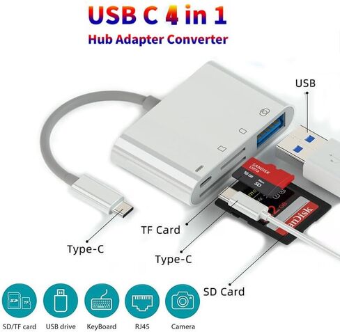 يوغول قارئ بطاقات SD USB C، محول بطاقة ذاكرة 4 في 1 USB-C الى الكاميرا مع منفذ شحن، محول USB 3.0 انثى او تي جي لايباد برو وماك بوك برو/ اير جالكسي والمزيد من اجهزة USB C، التوصيل والتشغيل in Kuwait