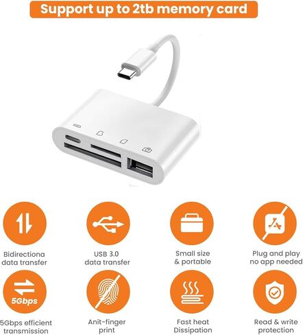 يوغول قارئ بطاقات SD USB C، محول بطاقة ذاكرة 4 في 1 USB-C الى الكاميرا مع منفذ شحن، محول USB 3.0 انثى او تي جي لايباد برو وماك بوك برو/ اير جالكسي والمزيد من اجهزة USB C، التوصيل والتشغيل in Kuwait