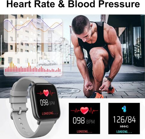 Fitness Tracker Heart Rate Blood Pressure Watch Blood Oxygen Monitor Pedometer Step Counter Activity Tracker Big Fitness Tracker for Women Men Smart Watch for Android Phones Compatible iPhone in Kuwait