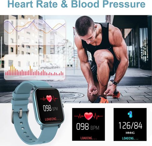 Fitness Tracker Heart Rate Blood Pressure Watch Blood Oxygen Monitor Pedometer Step Counter Activity Tracker Big Fitness Tracker for Women Men Smart Watch for Android Phones Compatible iPhone in Kuwait
