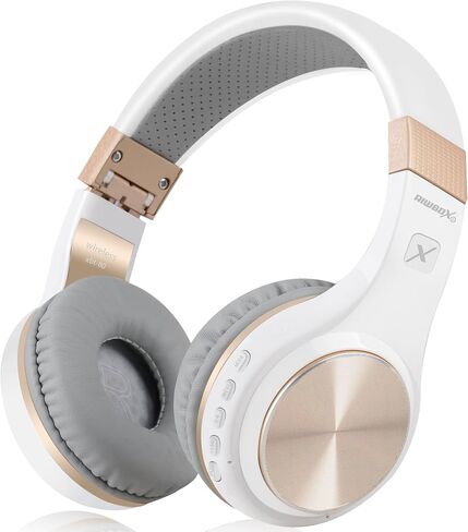 Riwbox Bluetooth Headphones, XBT-80 Folding Stereo Wireless Bluetooth Headphones Over Ear with Microphone and Volume Control, Wireless and Wired Headset for PC/Cell Phones/TV/iPad (Black Gold) in Kuwait