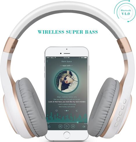Riwbox Bluetooth Headphones, XBT-80 Folding Stereo Wireless Bluetooth Headphones Over Ear with Microphone and Volume Control, Wireless and Wired Headset for PC/Cell Phones/TV/iPad (Black Gold) in Kuwait