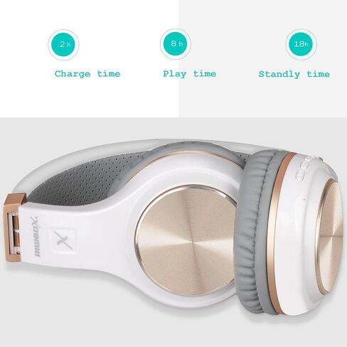 Riwbox Bluetooth Headphones, XBT-80 Folding Stereo Wireless Bluetooth Headphones Over Ear with Microphone and Volume Control, Wireless and Wired Headset for PC/Cell Phones/TV/iPad (Black Gold) in Kuwait