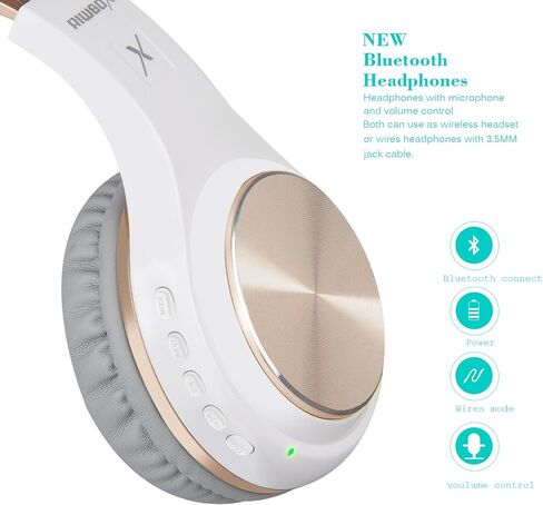 Riwbox Bluetooth Headphones, XBT-80 Folding Stereo Wireless Bluetooth Headphones Over Ear with Microphone and Volume Control, Wireless and Wired Headset for PC/Cell Phones/TV/iPad (Black Gold) in Kuwait