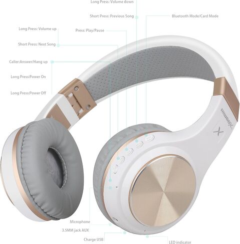 Riwbox Bluetooth Headphones, XBT-80 Folding Stereo Wireless Bluetooth Headphones Over Ear with Microphone and Volume Control, Wireless and Wired Headset for PC/Cell Phones/TV/iPad (Black Gold) in Kuwait