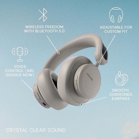 Urbanista Solar Powered Active Noise Cancelling Headphones with Infinite Playtime, Powerfoyle Self Charging Wireless Over Ear Bluetooth 5.0 Earphones, On Ear Detection, Los Angeles, Sand Gold in Kuwait