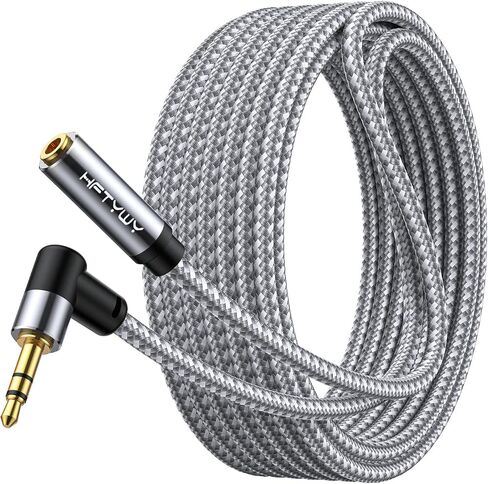 10ft 3.5mm Headphone Extension Cord Male to Female Stereo Audio Extender, 90 Degree Right Angle 1/8 Inch TRS Aux Wire for TV, PC, Smartphones, Braided Double Shielded in Kuwait
