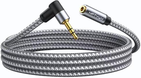10ft 3.5mm Headphone Extension Cord Male to Female Stereo Audio Extender, 90 Degree Right Angle 1/8 Inch TRS Aux Wire for TV, PC, Smartphones, Braided Double Shielded in Kuwait