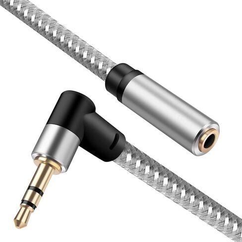 10ft 3.5mm Headphone Extension Cord Male to Female Stereo Audio Extender, 90 Degree Right Angle 1/8 Inch TRS Aux Wire for TV, PC, Smartphones, Braided Double Shielded in Kuwait