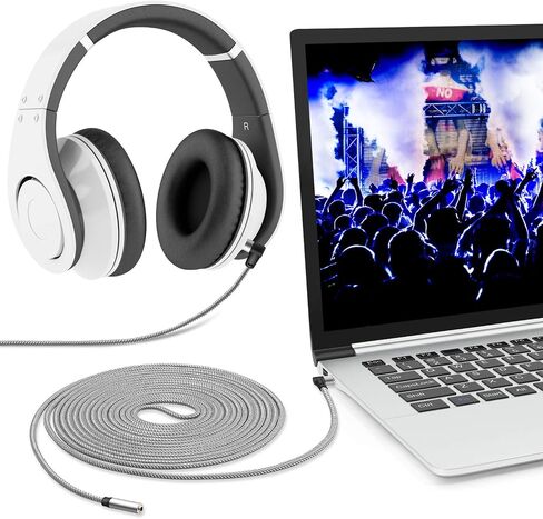 10ft 3.5mm Headphone Extension Cord Male to Female Stereo Audio Extender, 90 Degree Right Angle 1/8 Inch TRS Aux Wire for TV, PC, Smartphones, Braided Double Shielded in Kuwait