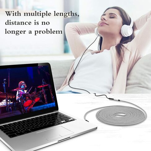 10ft 3.5mm Headphone Extension Cord Male to Female Stereo Audio Extender, 90 Degree Right Angle 1/8 Inch TRS Aux Wire for TV, PC, Smartphones, Braided Double Shielded in Kuwait
