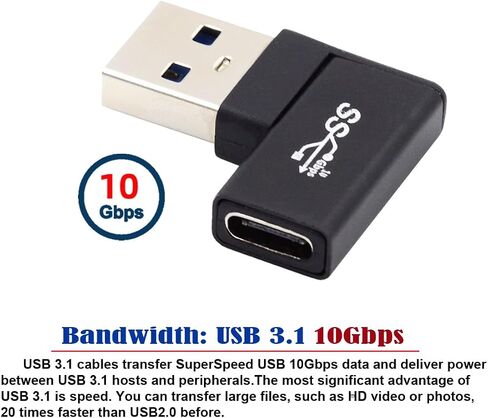 CY USB-C نوع C أنثى منخفضة المستوى 90 درجة بزاوية يسار إلى USB 3.0 محول بيانات ذكر لسطح المكتب المحمول in Saudi Arabia