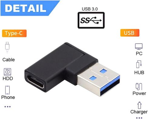 CY USB-C نوع C أنثى منخفضة المستوى 90 درجة بزاوية يسار إلى USB 3.0 محول بيانات ذكر لسطح المكتب المحمول in Saudi Arabia