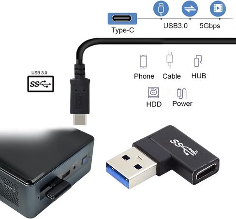 CY USB-C نوع C أنثى منخفضة المستوى 90 درجة بزاوية يسار إلى USB 3.0 محول بيانات ذكر لسطح المكتب المحمول in Saudi Arabia