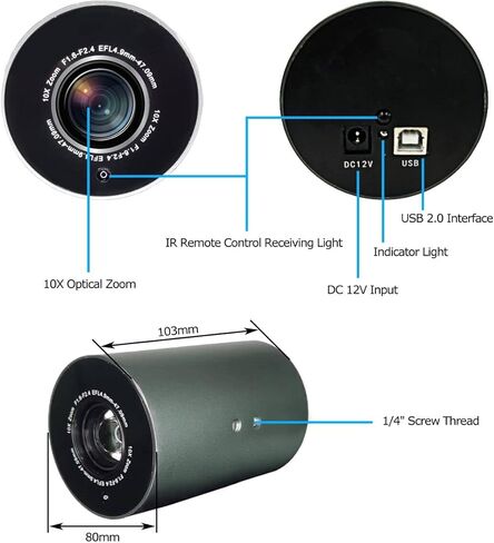 كاميرا SDTNOVA 10X للبث المباشر HD 1080P 30 إطارًا في الثانية USB2.0 تكبير التركيز التلقائي عن طريق التحكم عن بعد وكاميرا USB وكاميرا مؤتمرات الفيديو، تعمل مع Skype Zoom Teams vMix OBS، للاجتماعات والكنيسة والتعليم in Kuwait