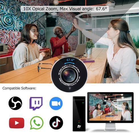 كاميرا SDTNOVA 10X للبث المباشر HD 1080P 30 إطارًا في الثانية USB2.0 تكبير التركيز التلقائي عن طريق التحكم عن بعد وكاميرا USB وكاميرا مؤتمرات الفيديو، تعمل مع Skype Zoom Teams vMix OBS، للاجتماعات والكنيسة والتعليم in Kuwait