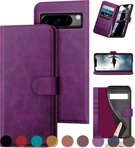 for Google Pixel 8 Pro Genuine Leather Wallet case 【RFID Blocking】【4 Credit Card Holder】【Real Leather】 Flip Folio Book Phone case Protective Cover Women Men for Pixel 8Pro case Black in Kuwait