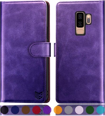 SUANPOT لهاتف Samsung Galaxy S9+ / S9 Plus 6.2 (Non S9 5.8") حافظة محفظة جلدية مع حامل بطاقة الائتمان RFID، غطاء هاتف خلوي قابل للطي من البولي يوريثان وجيب مقاوم للصدمات للرجال والنساء باللون الأسود in Kuwait