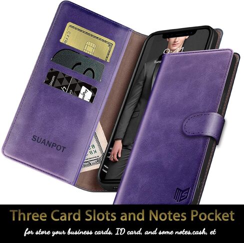 SUANPOT لهاتف Samsung Galaxy S9+ / S9 Plus 6.2 (Non S9 5.8") حافظة محفظة جلدية مع حامل بطاقة الائتمان RFID، غطاء هاتف خلوي قابل للطي من البولي يوريثان وجيب مقاوم للصدمات للرجال والنساء باللون الأسود in Kuwait