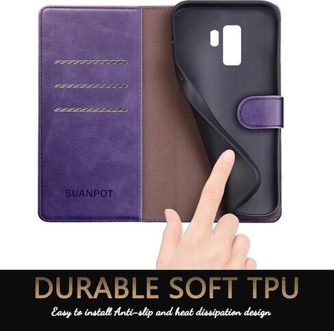 SUANPOT لهاتف Samsung Galaxy S9+ / S9 Plus 6.2 (Non S9 5.8") حافظة محفظة جلدية مع حامل بطاقة الائتمان RFID، غطاء هاتف خلوي قابل للطي من البولي يوريثان وجيب مقاوم للصدمات للرجال والنساء باللون الأسود in Kuwait