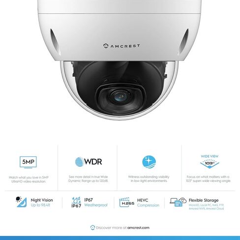 كاميرا Amcrest 2-Pack 5MP POE، كاميرا IP POE IP للتخريب في الهواء الطلق، 5 ميجابيكسل، رؤية ليلية 98 قدمًا، عدسة 2.8 مم، IP67، مقاومة IK10، MicroSD 256 جيجابايت (تباع بشكل منفصل) (IP5M-D1188EW-28MM) in Kuwait