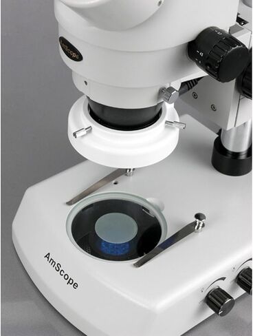 AmScope SM-2T-LED Professional Trinocular Stereo Zoom Microscope, WH10x Eyepieces, 7X-45X Magnification, 0.7X-4.5X Zoom Objective, Upper and Lower LED Lighting, Pillar Stand, 110V-120V in Saudi Arabia