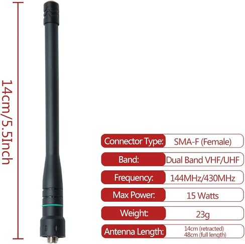 2 Pack ABBREE AR-775 18.9 Inch Retractable/Telescopic SMA-Female VHF UHF 144/430MHz Dual Band Antenna for Baofeng UV-5R UV-82 UV-9R BF-888S BF-F8HP Ham Two Way Radio in Kuwait