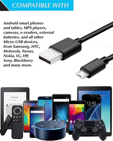 كابل USB إلى Micro USB، 3 عبوات بطول 6 أقدام شحن سريع USB 2.0 A ذكر إلى Micro B سلك شاحن مزامنة لأجهزة Android وSamsung وLG وHTC وMotorola وNokia وMP3 والكاميرا - أبيض in Kuwait
