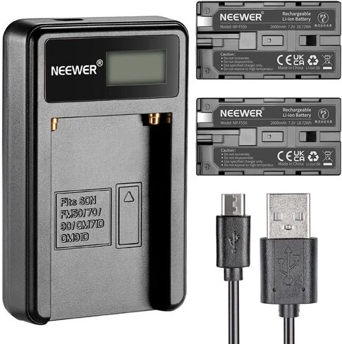 Neewer® Micro USB Battery Charger + 2-Pack 2600mAh NP-F550/570/530 Replacement Batteries for Sony HandyCams, Neewer Nanguang CN-160,CN-216,CN-126 LED Light, Polaroid On-Camera Video Lights in Saudi Arabia