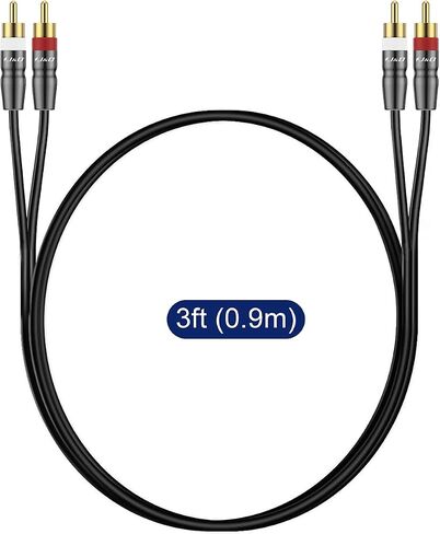 J&D 2 RCA to 2 RCA Cable, Copper Shell Gold-Plated 2RCA Male to 2RCA Male Cable Stereo Audio RCA Cable, 3 Feet in Kuwait