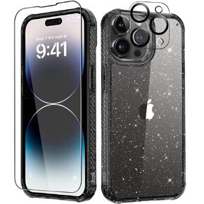 MIODIK for iPhone 14 Pro Max Case Clear Glitter, with Screen Protector + Camera Protector, [Military-Grade Protective] [Non-Yellowing] Slim Shockproof Women Cute Bumper Cover 6.7" 2022 (Sparkle Clear)