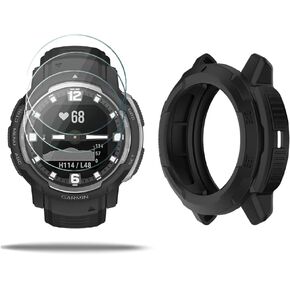 SHUAXI Watch Screen Protector (3+1Pack) Compatible for Garmin Instinct Crossover Solar, Tempered Glass Film Anti-Scratch High Definition Full Coverage and Soft TPU Protective Case in Saudi Arabia
