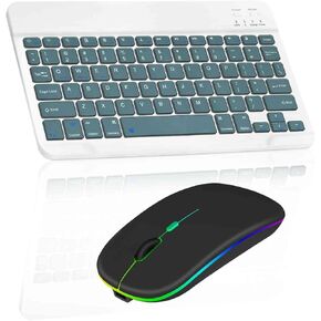 Rechargeable Bluetooth Keyboard and Mouse Combo Ultra Slim for Amazon Fire HD 10 Plus (2021) and All Bluetooth Enabled Android/PC-Baby Pink Keyboard with Baby Pink RGB LED Mouse
