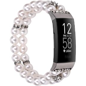 Wongeto متوافق مع Fitbit Charge 4 Charge 3 وCharge 3 SE Bands، سوار لؤلؤ مطاطي مرن مصنوع يدويًا للنساء والفتيات وحزام بديل لملحقات Fitbit Charge 3 (أبيض لؤلؤي) in Kuwait
