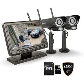 Defender PHOENIXM2 Non-WiFi Plug-in Power Security System with 4 Cameras, 7 inch LCD Display Monitor + 2 Year Warranty & 1 Extra 128GB SD Card