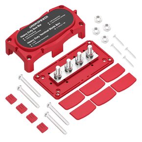 Jamgoer 300A Bus Bar Power Distribution Block Heavy Duty Module Design 12-48V DC Busbar Box with 4 X M8(5/16") Terminal Studs for Battery Marine Automotive RV Boat Truck(Red)