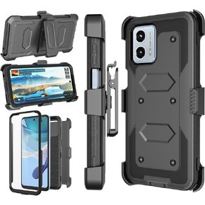 Njjex for Moto G 5G 2023 Case, for Motorola G 5G 2023 Phone Holster Case, [Nbeck] Shockproof Heavy Duty Built-in Screen Protector Rugged Swivel Belt Clip Holster Kickstand Hard Shell Cover [Black]