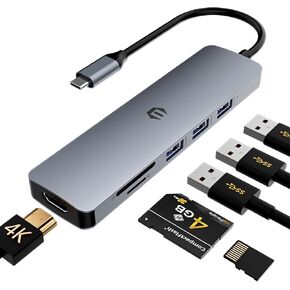 موزع USB C من الدرجة، محول متعدد المنافذ 6 في 1 مع HDMI 4K، 3 USB 3.0، SD/MicroSD، محطة إرساء USB C متوافقة مع MacBook وiPad Pro وHP وDell وSurface وChromebook والمزيد in Kuwait