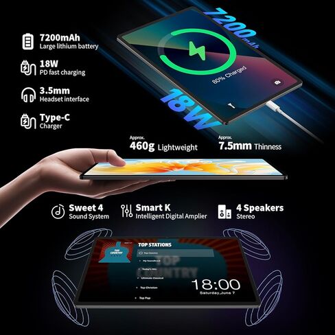 تابلت TECLAST Android 13 مقاس 10.4 بوصة، T40Air 16GB+256GB Tablet، 1TB توسيع، معالج ثماني النواة Android Tablet، 2000 * 1200 FHD، 2.4G/5G WiFi، 7200mAh، شاحن PD سريع، GPS، كاميرا مزدوجة 5MP+13 MP in Kuwait