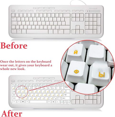 2 Pack Transparent Russian Keyboard Stickers,Russian Keyboard Replacement Sticker with Transparent Background and Red Lettering,Each Unit: 0.43" x 0.51" -Matte in Kuwait