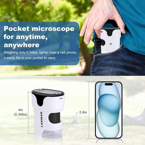 لاكوار مجهر رقمي محمول باليد للاطفال والكبار، مجهر جيب محمول 1000X مع شاشة HD 2 انش، مجهر صغير مع صور وفيديو مع بطاقة SD 32G in Kuwait