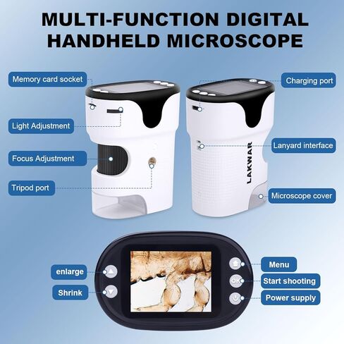 لاكوار مجهر رقمي محمول باليد للاطفال والكبار، مجهر جيب محمول 1000X مع شاشة HD 2 انش، مجهر صغير مع صور وفيديو مع بطاقة SD 32G in Kuwait