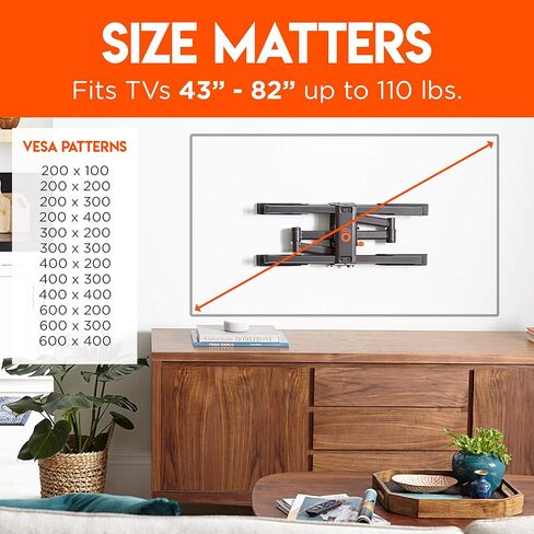 ECHOGEAR حامل جداري للتلفزيون حتى 82 بوصة - يعمل مع أي مسافات مسمار تصل إلى 24 بوصة - تمديد ناعم، دوران وإمالة - قالب جدار لسهولة التركيب - المستوى والمركز بعد التركيب in Kuwait