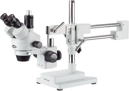 AmScope SM-4TPX مجهر تكبير ستيريو ثلاثي العينيات احترافي مع تحكم في التركيز المتزامن، عدسات WH10x، تكبير 3.5X-45X، تكبير 0.7X-4.5X، إضاءة محيطة، حامل ذراع مزدوج، يتضمن عدسة بارلو 0.5X in Saudi Arabia
