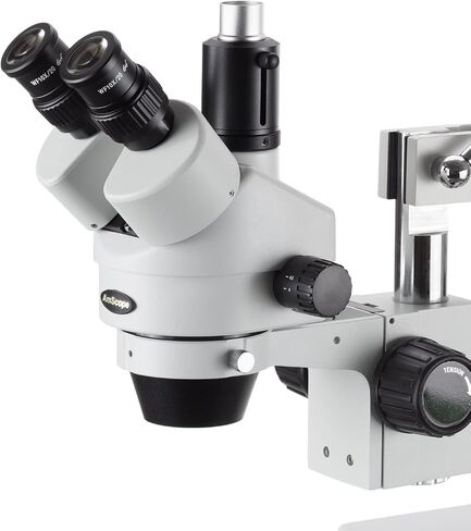 AmScope SM-4TPX مجهر تكبير ستيريو ثلاثي العينيات احترافي مع تحكم في التركيز المتزامن، عدسات WH10x، تكبير 3.5X-45X، تكبير 0.7X-4.5X، إضاءة محيطة، حامل ذراع مزدوج، يتضمن عدسة بارلو 0.5X in Saudi Arabia