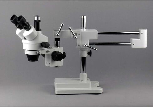 AmScope SM-4TPX مجهر تكبير ستيريو ثلاثي العينيات احترافي مع تحكم في التركيز المتزامن، عدسات WH10x، تكبير 3.5X-45X، تكبير 0.7X-4.5X، إضاءة محيطة، حامل ذراع مزدوج، يتضمن عدسة بارلو 0.5X in Saudi Arabia