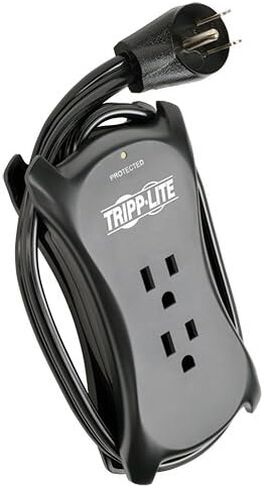 Tripp Lite 3 Outlet Portable Surge Protector Power Strip, 18in Cord, 2 USB, & $25,000 INSURANCE (TRAVELER3USB) Black in Kuwait