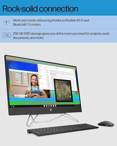 حزمة كمبيوتر HP All-in-One، شاشة FHD Micro-Edge مقاس 27 بوصة، معالج Intel Core i7 من الجيل الثاني عشر، رسومات Iris X، ذاكرة وصول عشوائي سعتها 12 جيجابايت، محرك أقراص SSD سعة 256 جيجابايت، نظام تشغيل Windows 11 Pro، Wi-Fi (27-cb1072، 2022) ) (متجدد) in Kuwait